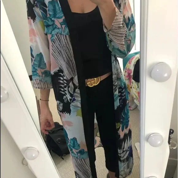 “The Mae” Boho Sheer Palm Print Kimono Cover Up Sz ‘XL’! - Picture 2 of 7